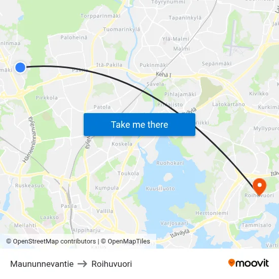 Maununneva Road to Roihuvuori map