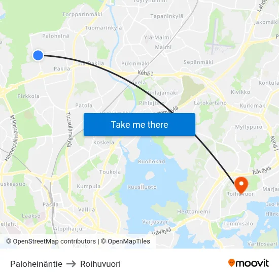 Paloheinäntie to Roihuvuori map