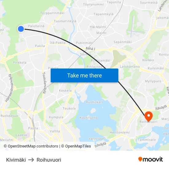 Kivimäki to Roihuvuori map