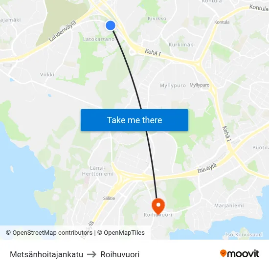 Forester Street to Roihuvuori map