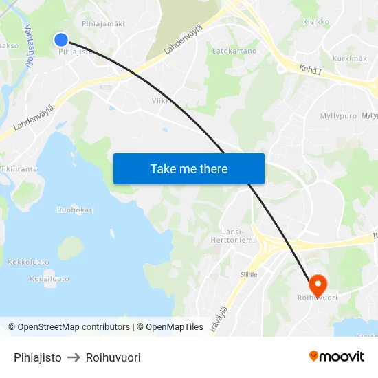 Pihlajisto to Roihuvuori map