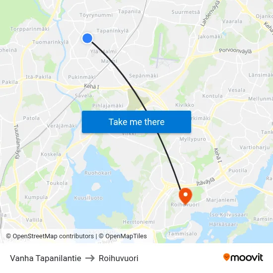 Old Tapanila Road to Roihuvuori map