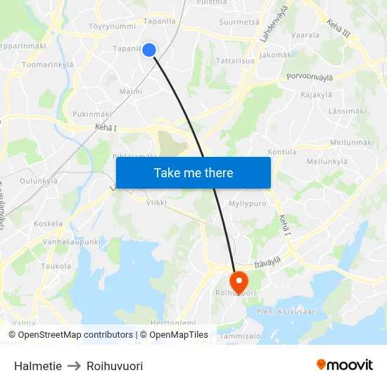 Halmetie Road to Roihuvuori map