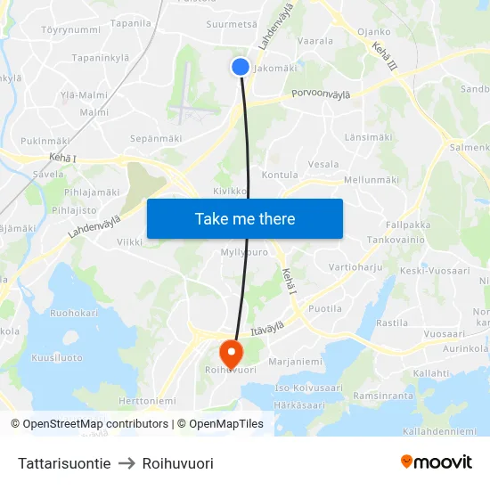 Tattarisuo Road to Roihuvuori map