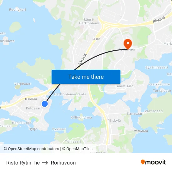Risto Ryti Road to Roihuvuori map