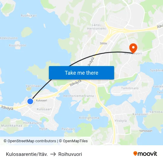 Kulosaarentie/Eastern Hwy to Roihuvuori map