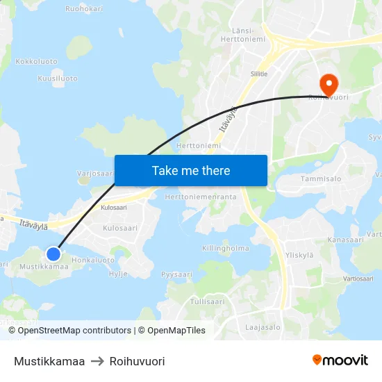 Blueberry Island to Roihuvuori map