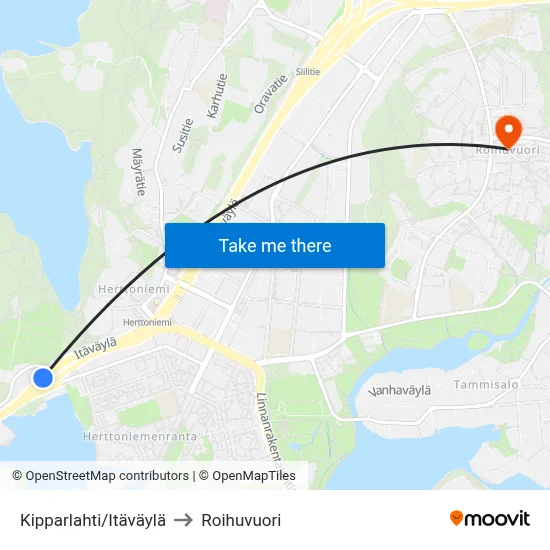 Kipparlahti/Eastern Highway to Roihuvuori map