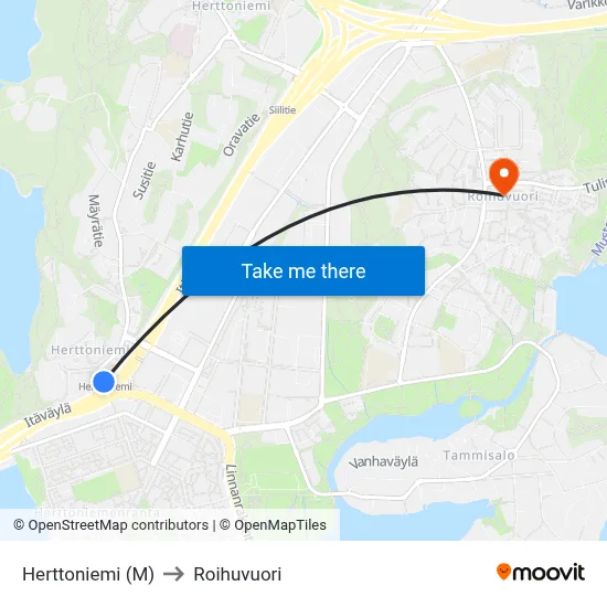Herttoniemi (M) to Roihuvuori map