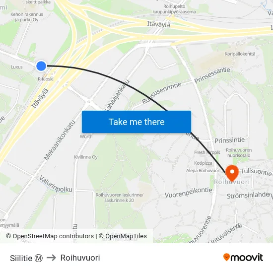 Siilitie Ⓜ️ to Roihuvuori map
