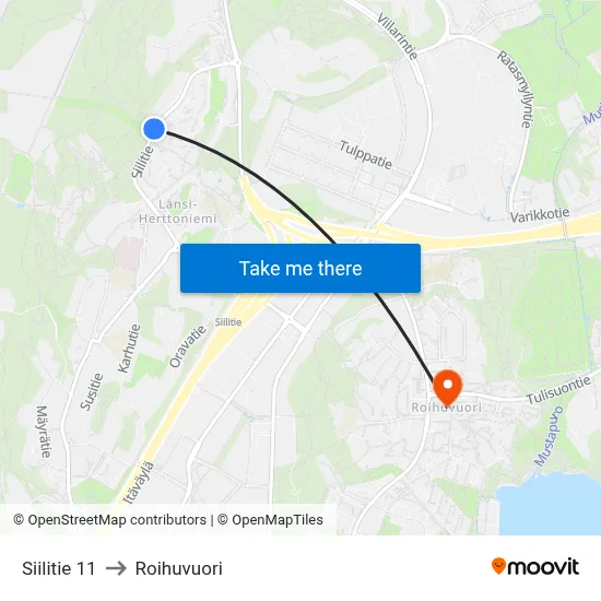 Siilitie 11 to Roihuvuori map