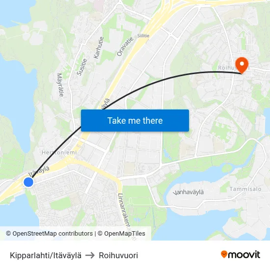 Kipparlahti/Eastern Highway to Roihuvuori map