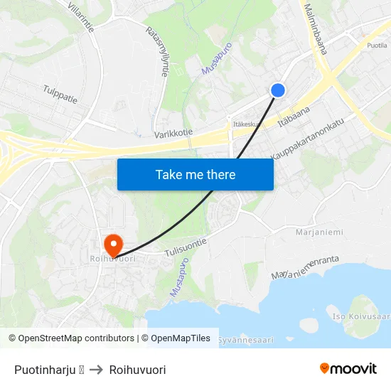 Puotinharju 🛍️ to Roihuvuori map