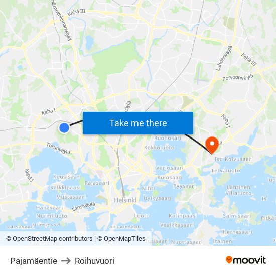 Pajamäentie to Roihuvuori map
