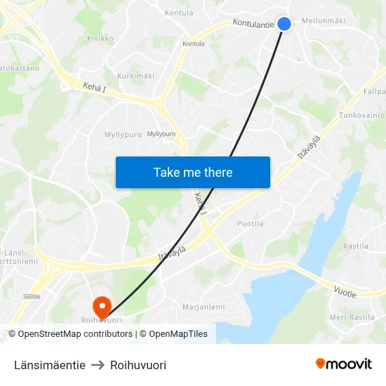 Lansimäentie to Roihuvuori map