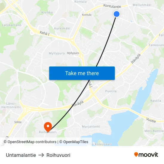 Untamalantie to Roihuvuori map
