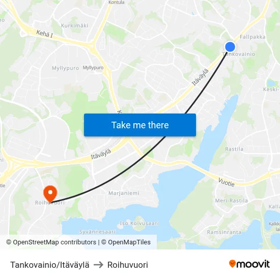 Tankovainio/East Way to Roihuvuori map