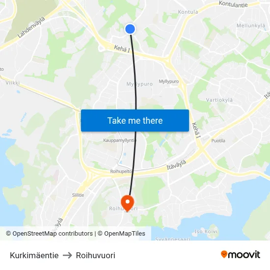 Kurkimäentie to Roihuvuori map
