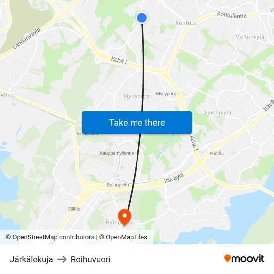 Järkälekuja to Roihuvuori map