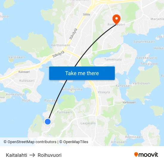 Kaitalahti to Roihuvuori map
