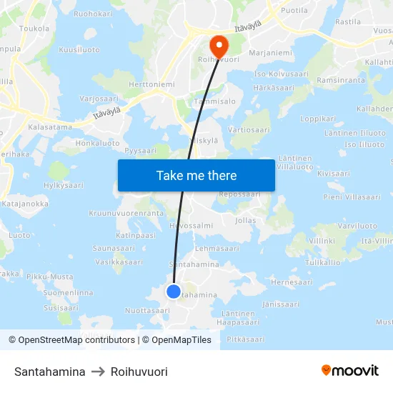 Santahamina to Roihuvuori map