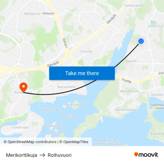 Sea Chart Alley to Roihuvuori map
