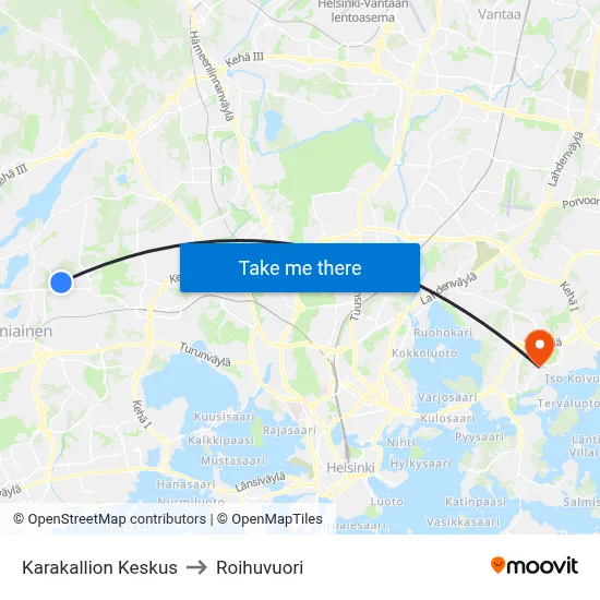 Karakallio Center to Roihuvuori map