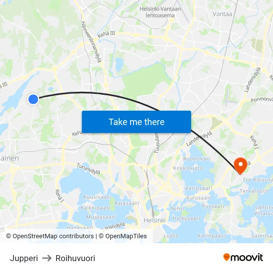 Jupperi to Roihuvuori map