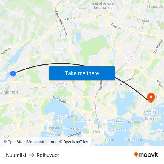 Nuumäki to Roihuvuori map