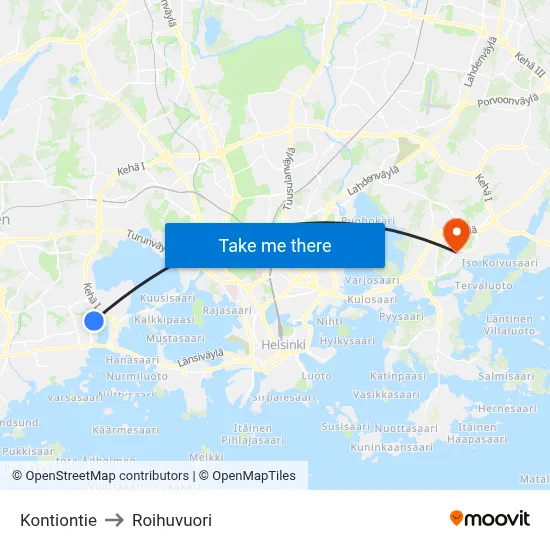 Kontiontie Road to Roihuvuori map
