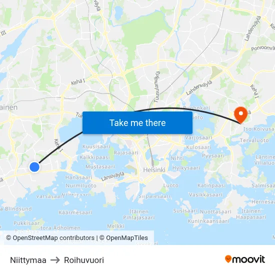 Niittymaa to Roihuvuori map
