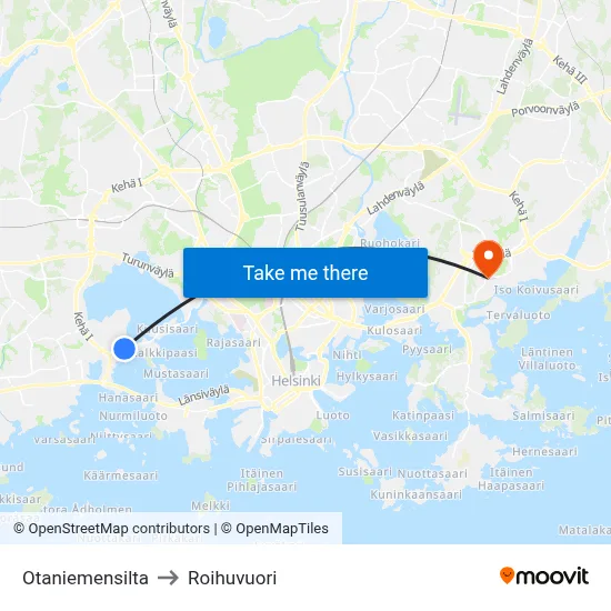 Otaniemi Bridge to Roihuvuori map