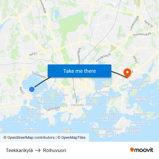 Technology Student Village to Roihuvuori map