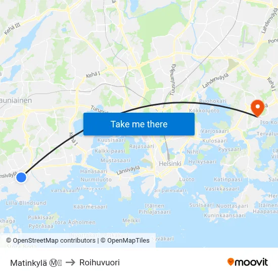 Matinkylä Ⓜ️🛍️ to Roihuvuori map