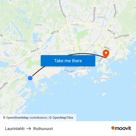 Laurinlahti to Roihuvuori map