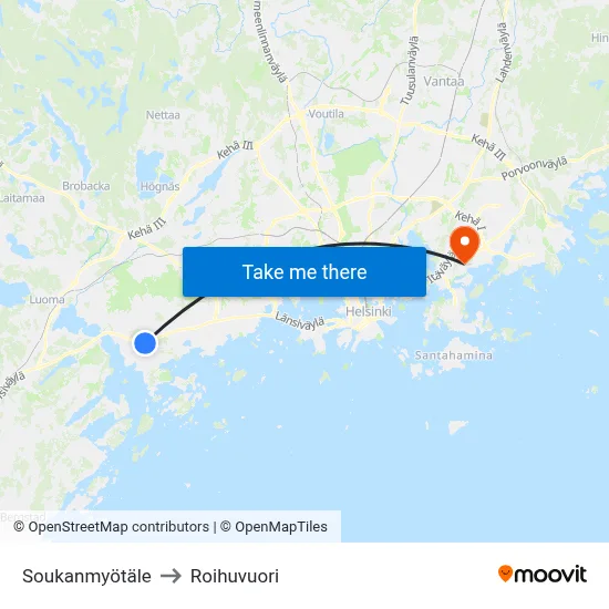 Soukan Slope to Roihuvuori map