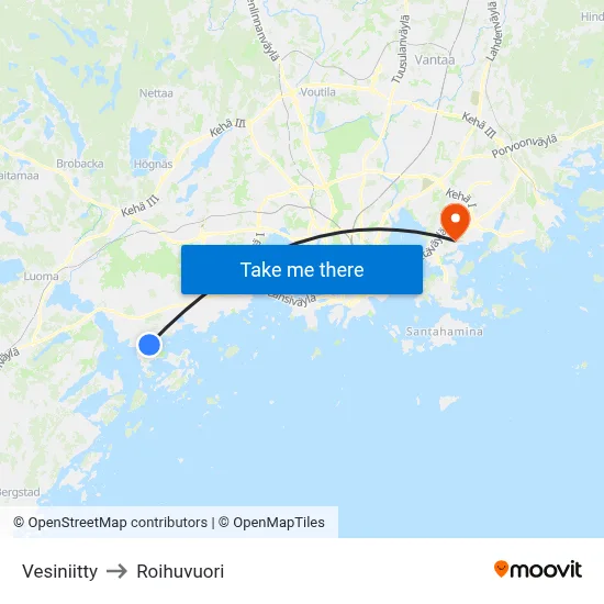 Water Meadow to Roihuvuori map
