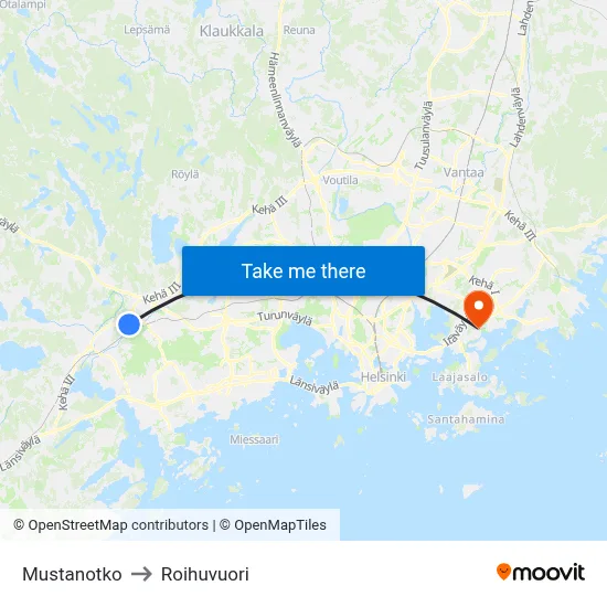 Black Valley to Roihuvuori map