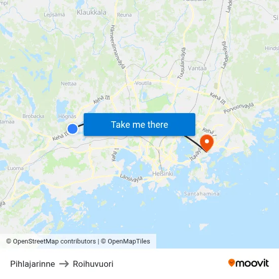 Pihlajarinna to Roihuvuori map