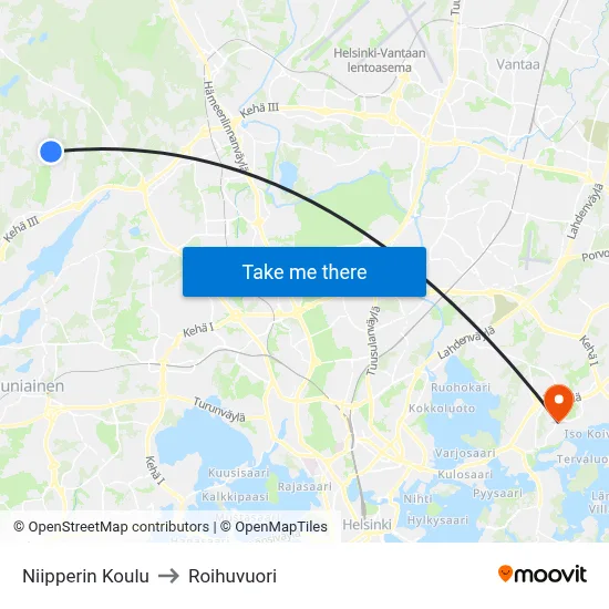 Niipperin Koulu to Roihuvuori map