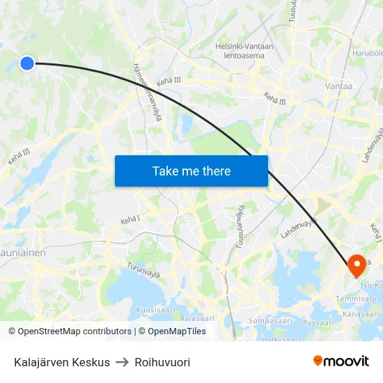 Kalajärvi Center to Roihuvuori map