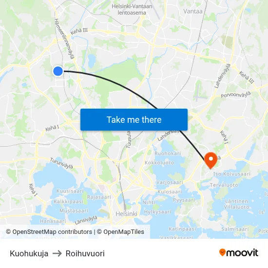 Kuohukuja to Roihuvuori map