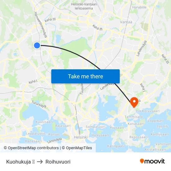 Kuohukuja 🛒 to Roihuvuori map