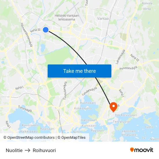 Nuolitie Road to Roihuvuori map