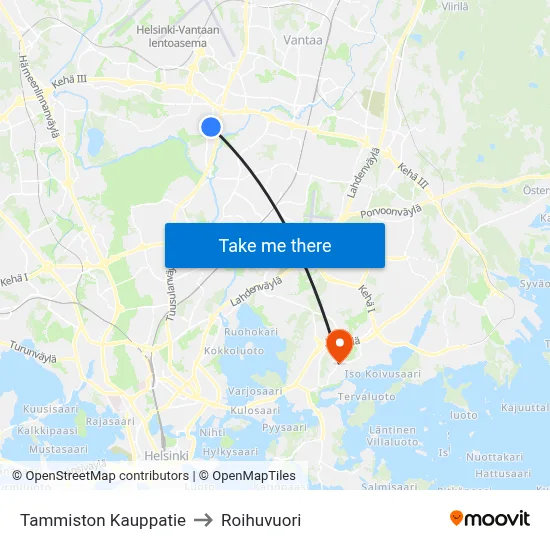 Tammiston Kauppatie to Roihuvuori map