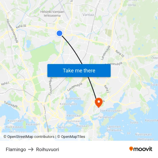 Flamingo to Roihuvuori map