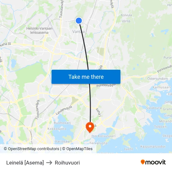 Leinelä [Station] to Roihuvuori map