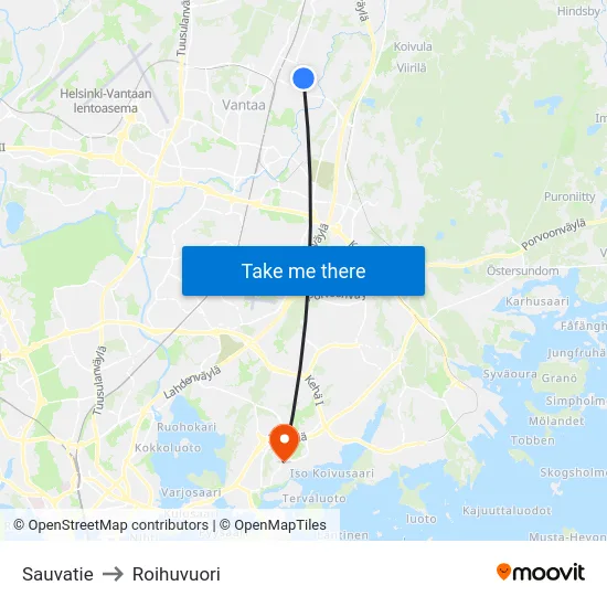 Sauvatie to Roihuvuori map