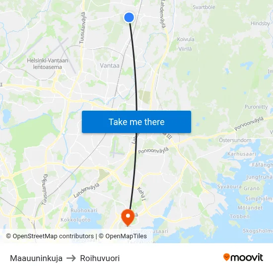Maauuninkuja to Roihuvuori map