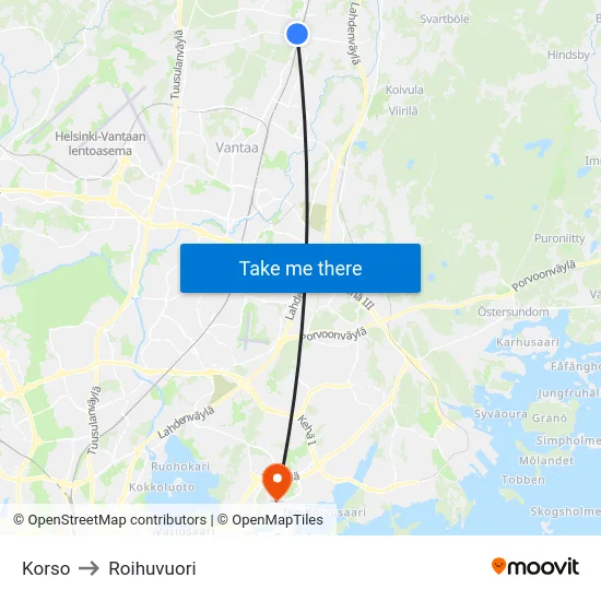 Korso to Roihuvuori map